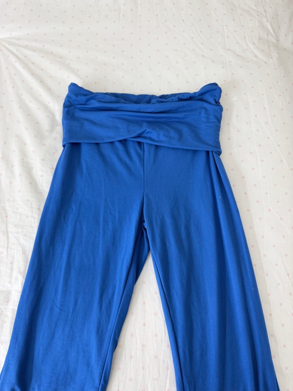 Fold-Over Waist Wide Leg Pants in Cobalt Blue